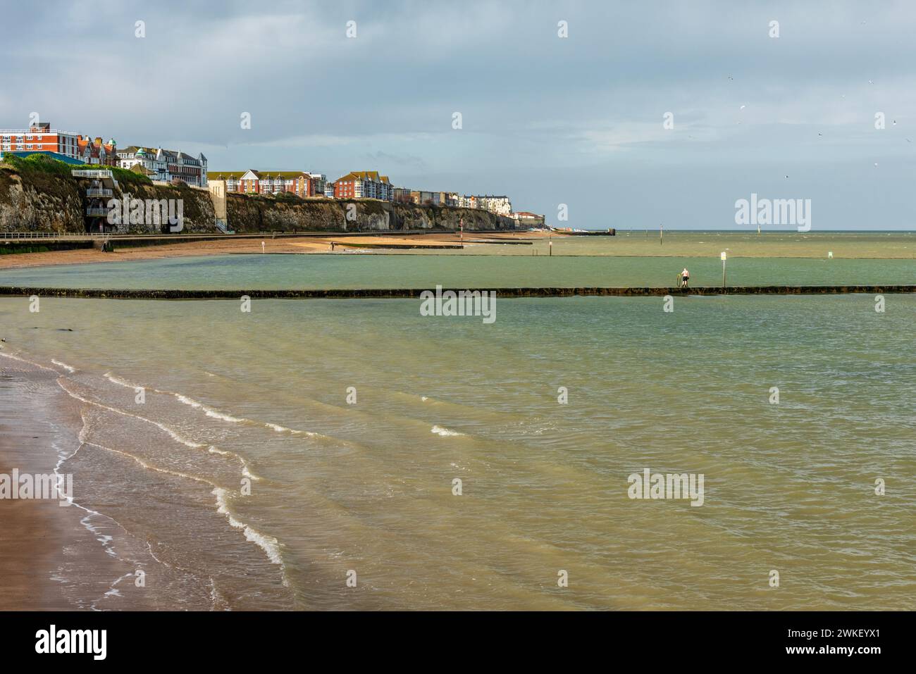 Palm Bay Beach looking back to Margate, Kent, England in Winter Stock Photo
