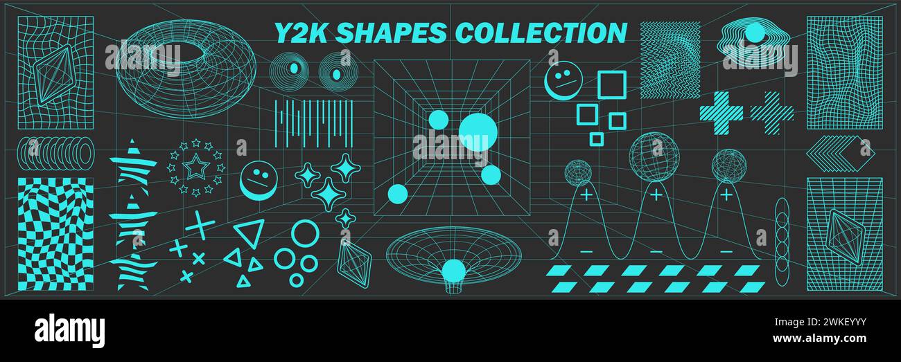 Abstract geometry hud wireframe shapes and patterns, cyberpunk elements ...