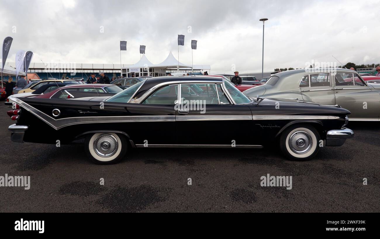Side View of a Black, 1959, Desoto Fireflite Sportsmans  Coupe, on sale in the Iconic Auction, at the 2023 Silverstone Festival Stock Photo