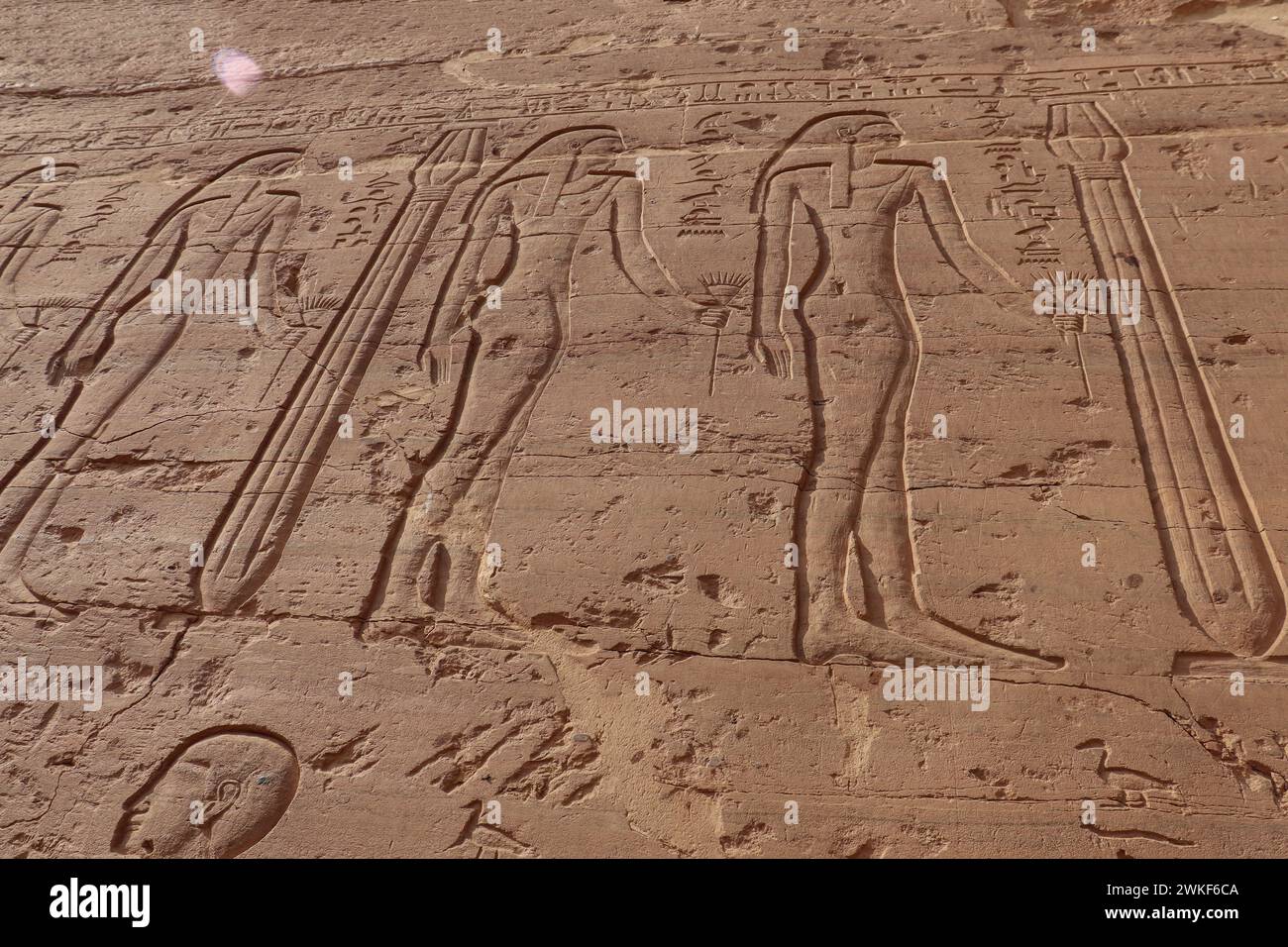 Ancient egyptian carvings and hieroglyphs at tombs of the nobles, west Aswan, Egypt Stock Photo