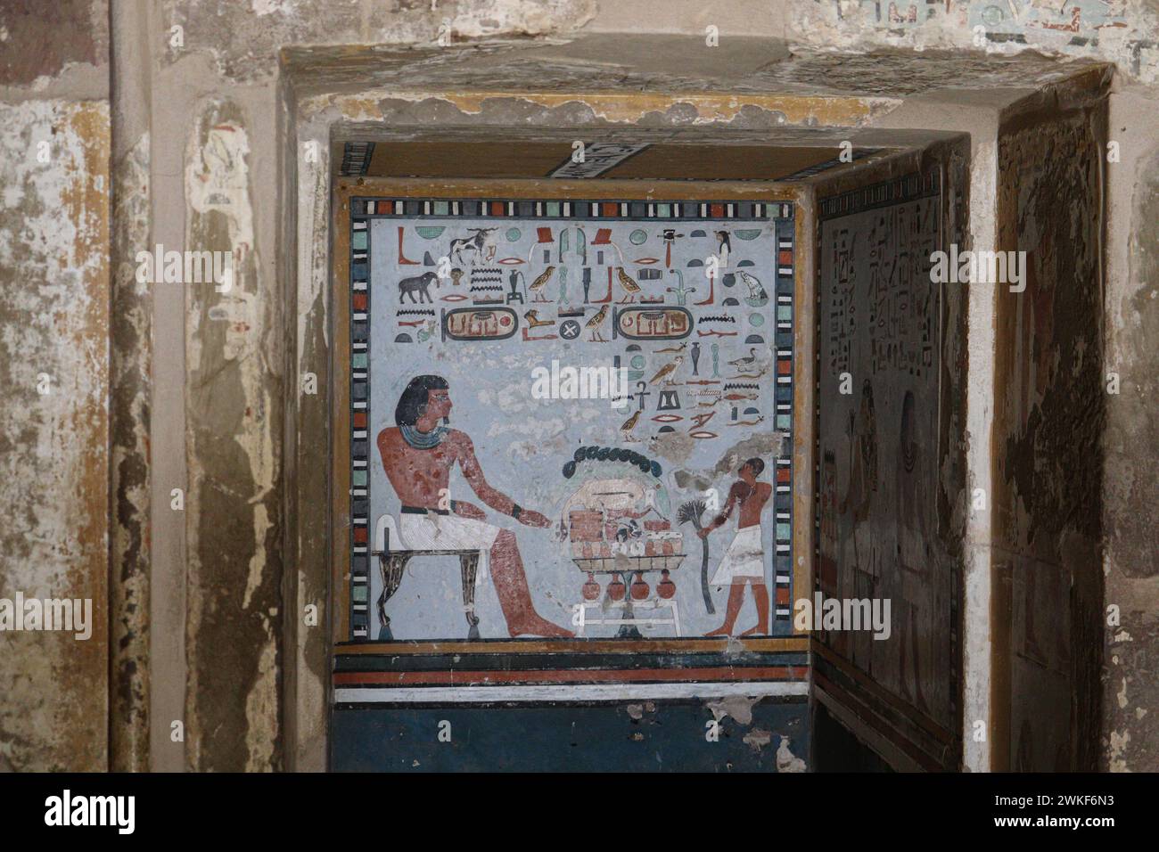 beautiful original colours at tombs of the nobles, west Aswan, Egypt Stock Photo