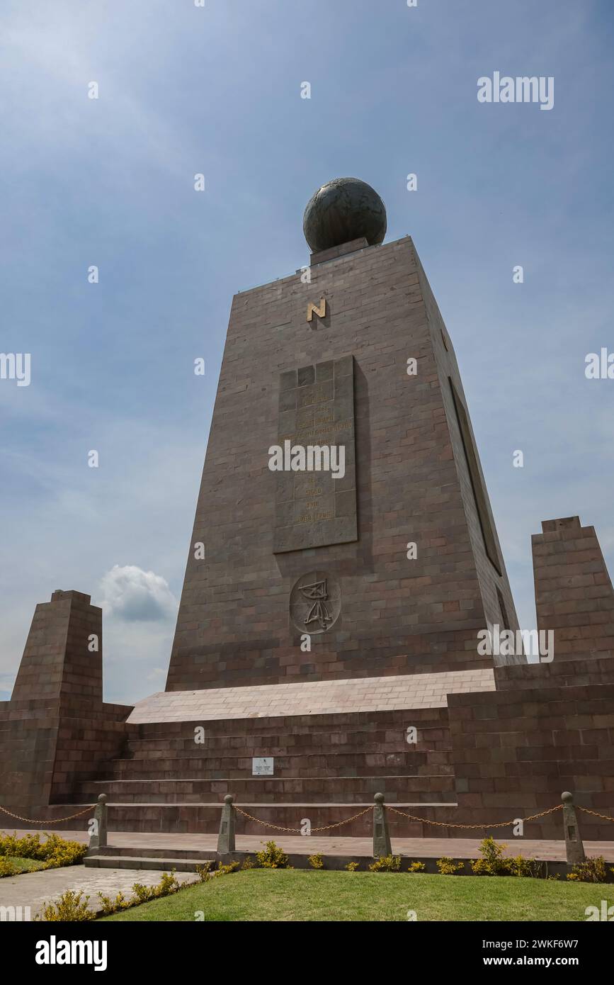 Quito, Ecuador - March 22, 2023: Monument at the equator in Mitad del Mundo park just to the north of Quito Stock Photo