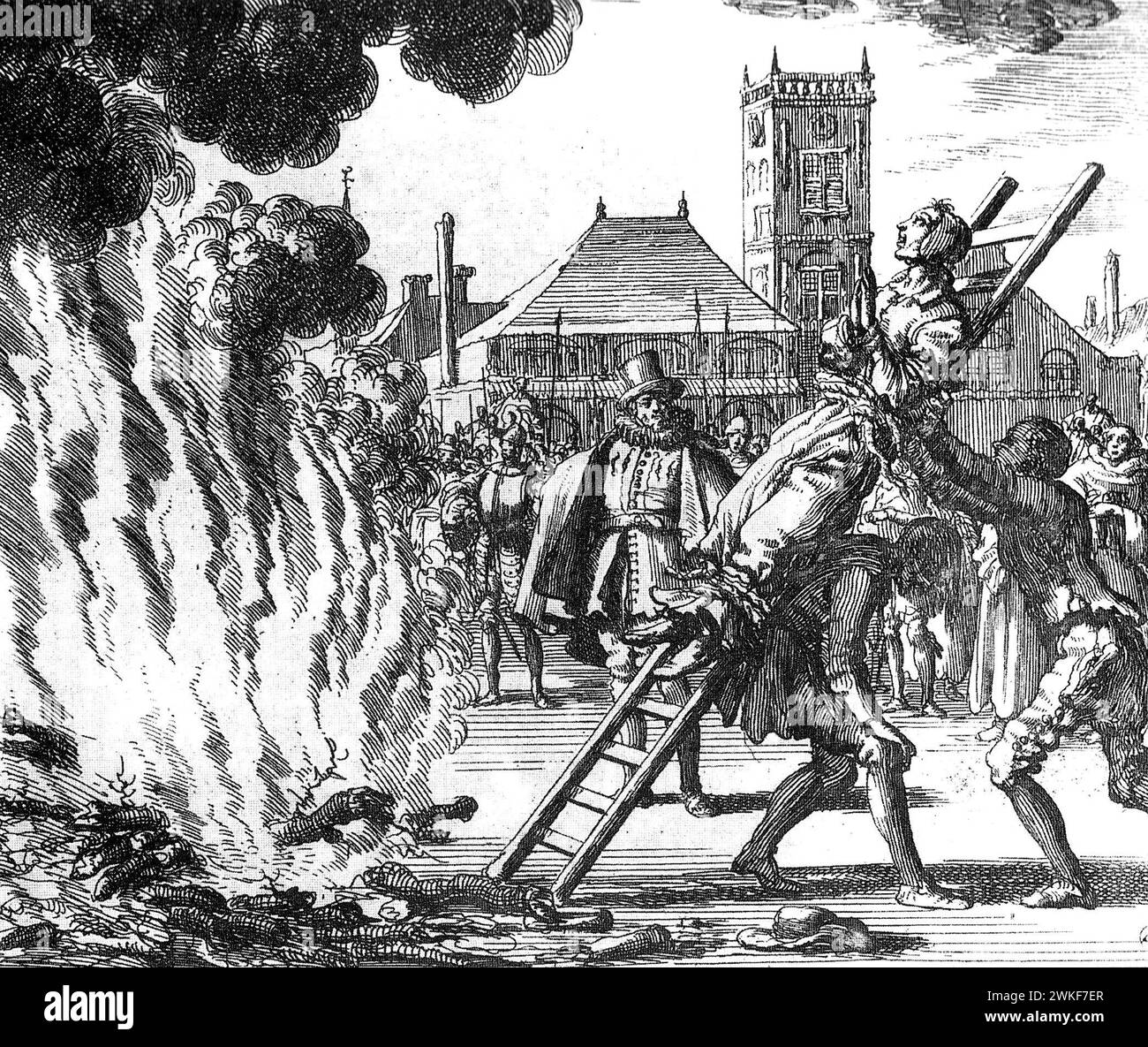 Spnish Inquisition. Anneken Hendriks, a Frisian Mennonite, burned in 1571 by the Spanish Inquisition. Engraving by Jan Luyken, 1685 Stock Photo