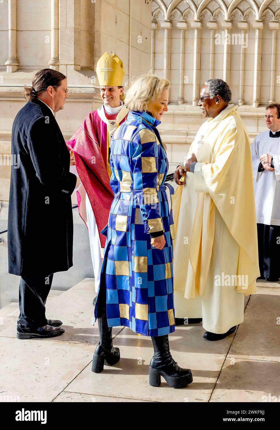 Brussel, Belgien. 20th Feb, 2024. Belgium Queen Mathilde and King Filip (Philippe) and King Albert and Queen Paola and Prince Laurent and Princess Claire and Princess Delphine and James O'Hare and Archduke Carl Christian of Habsbourg-Lorraine and Princess Marie-Astrid of Luxembourg attend the annual eucharistic celebration in memory of the deceased members of the royal family in the Church of Our Lady in Laeken, Laken, Brussels Credit: Albert Nieboer/Netherlands OUT/Point de Vue OUT Foto: Albert Nieboer/dpa/Alamy Live News Stock Photo