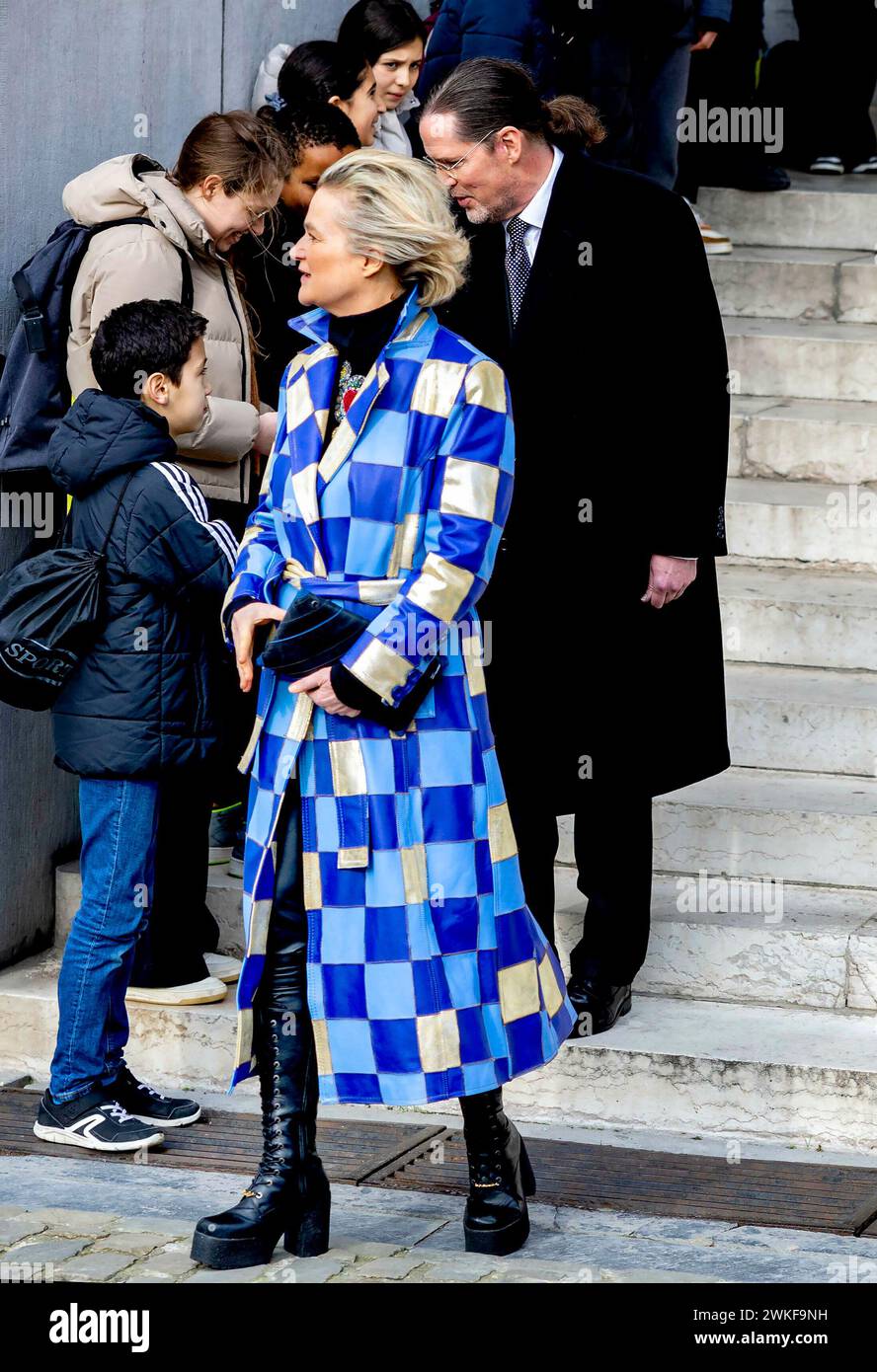 Brussel, Belgien. 20th Feb, 2024. Belgium Queen Mathilde and King Filip (Philippe) and King Albert and Queen Paola and Prince Laurent and Princess Claire and Princess Delphine and James O'Hare and Archduke Carl Christian of Habsbourg-Lorraine and Princess Marie-Astrid of Luxembourg attend the annual eucharistic celebration in memory of the deceased members of the royal family in the Church of Our Lady in Laeken, Laken, Brussels Credit: Albert Nieboer/Netherlands OUT/Point de Vue OUT Foto: Albert Nieboer/dpa/Alamy Live News Stock Photo