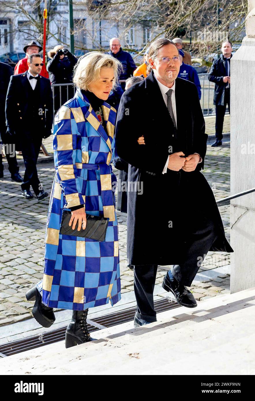 Brussel, Belgien. 20th Feb, 2024. Belgium Queen Mathilde and King Filip (Philippe) and King Albert and Queen Paola and Prince Laurent and Princess Claire and Princess Delphine and James O'Hare and Archduke Carl Christian of Habsbourg-Lorraine and Princess Marie-Astrid of Luxembourg attend the annual eucharistic celebration in memory of the deceased members of the royal family in the Church of Our Lady in Laeken, Laken, Brussels Credit: Albert Nieboer/Netherlands OUT/Point de Vue OUT Foto: Albert Nieboer/dpa/Alamy Live News Stock Photo