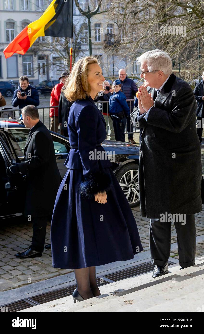 Brussel, Belgien. 20th Feb, 2024. Belgium Queen Mathilde and King Filip (Philippe) and King Albert and Queen Paola and Prince Laurent and Princess Claire and Princess Delphine and James O'Hare and Archduke Carl Christian of Habsbourg-Lorraine and Princess Marie-Astrid of Luxembourg attend the annual eucharistic celebration in memory of the deceased members of the royal family in the Church of Our Lady in Laeken, Laken, Brussels Credit: Albert Nieboer/Netherlands OUT/Point de Vue OUT Foto: Albert Nieboer/dpa/Alamy Live News Stock Photo