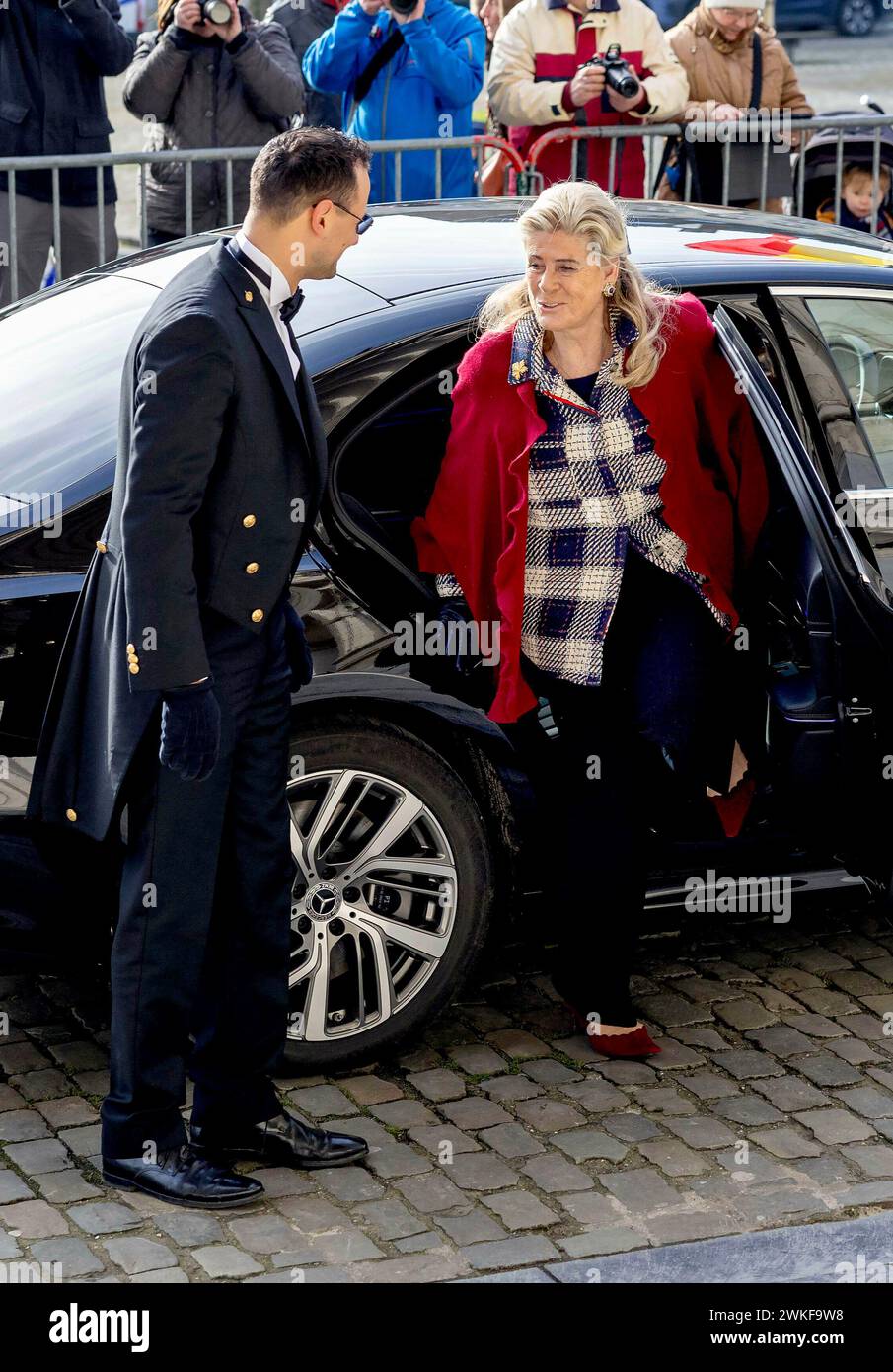 Brussel, Belgien. 20th Feb, 2024. Belgium Queen Mathilde and King Filip (Philippe) and King Albert and Queen Paola and Prince Laurent and Princess Claire and Princess Delphine and James O'Hare and Archduke Carl Christian of Habsbourg-Lorraine and Princess Marie-Astrid of Luxembourg attend the annual eucharistic celebration in memory of the deceased members of the royal family in the Church of Our Lady in Laeken, Laken, Brussels Credit: Albert Nieboer/Netherlands OUT/Point de Vue OUT Foto: Albert Nieboer/dpa/Alamy Live News Stock Photo