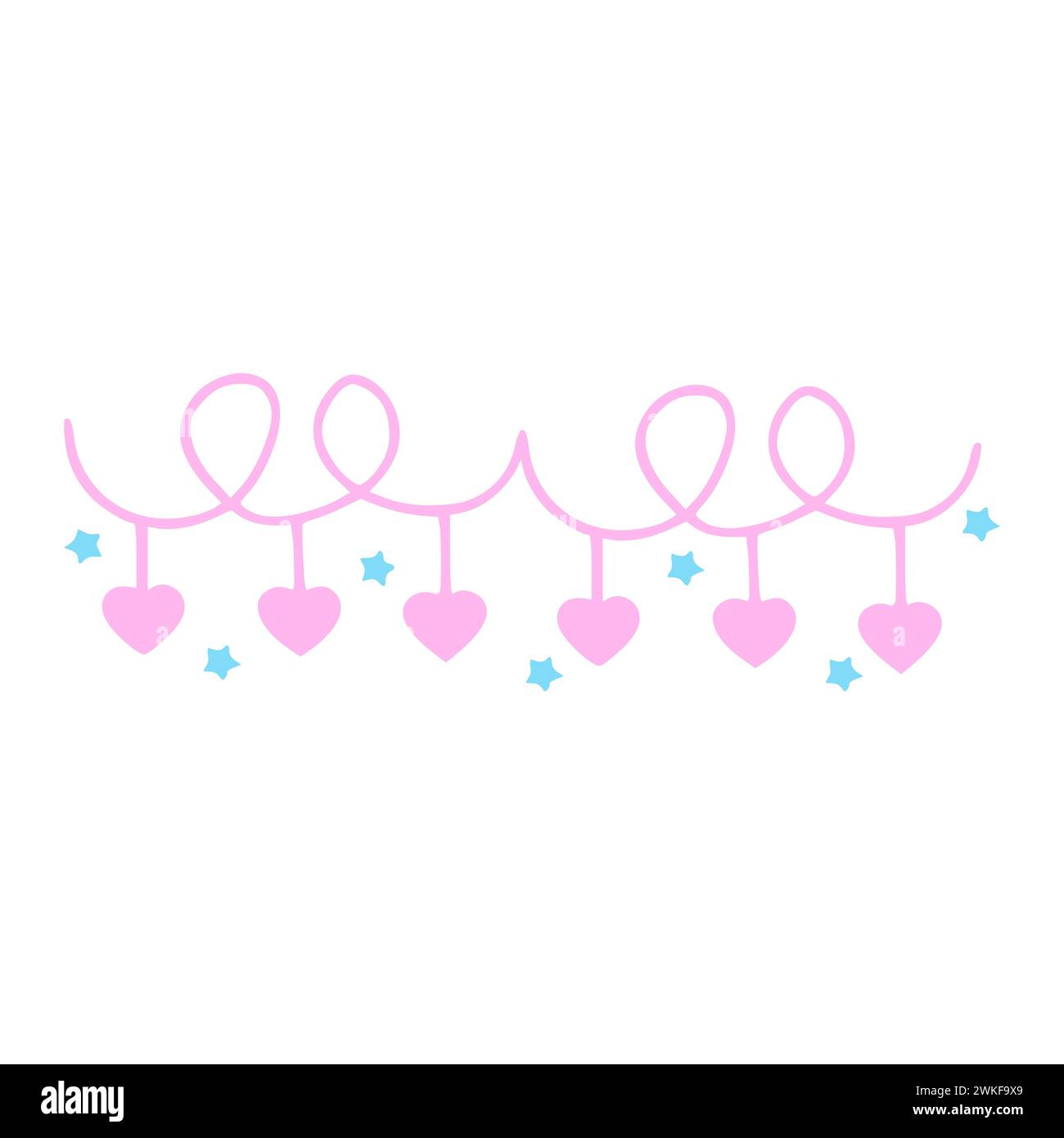 Pink Hearts And Blue Stars Valentine Garland Stock Vector