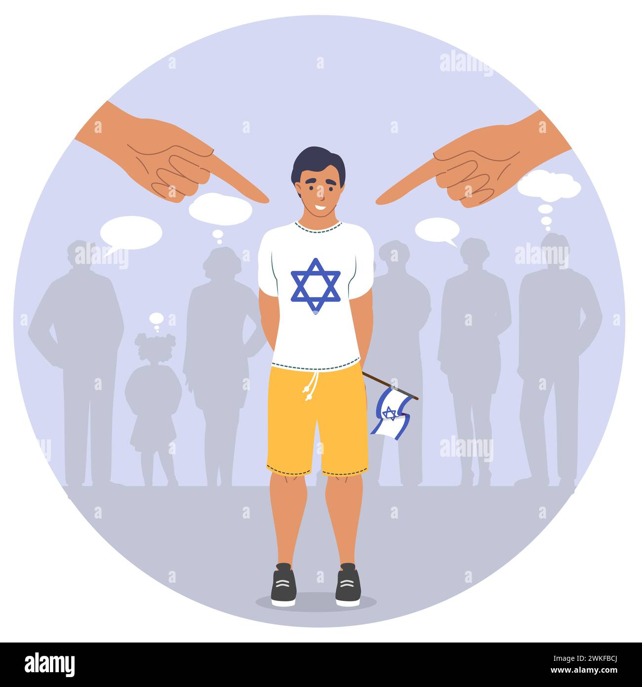 Antisemitism and race discrimination poster with sad jewish boy Stock Vector