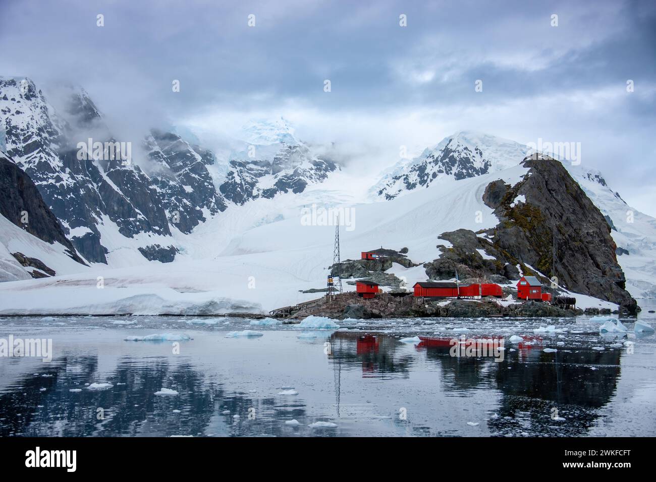 Argentine Antarctic Research Base Brown, Estación Científica Almirante Brown, Paradise Harbor, Sanavirón Peninsula, Antarctic Peninsula, Antarctica Stock Photo