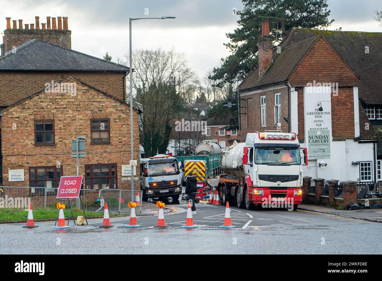 Chalfont St Peter, UK. 18th February, 2024. Raw sewage is washed off