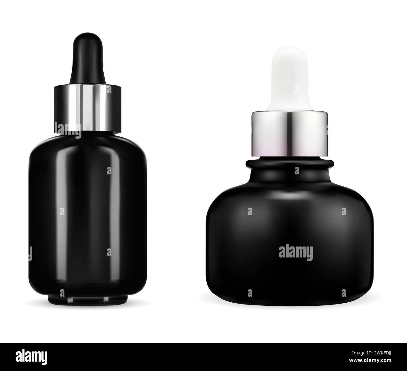 Black glass cosmetic oil dropper bottle. Serum bottle mockup. Realistic