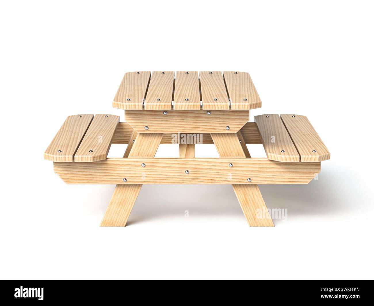 Wooden picnic table Front view 3D rendering illustration isolated on