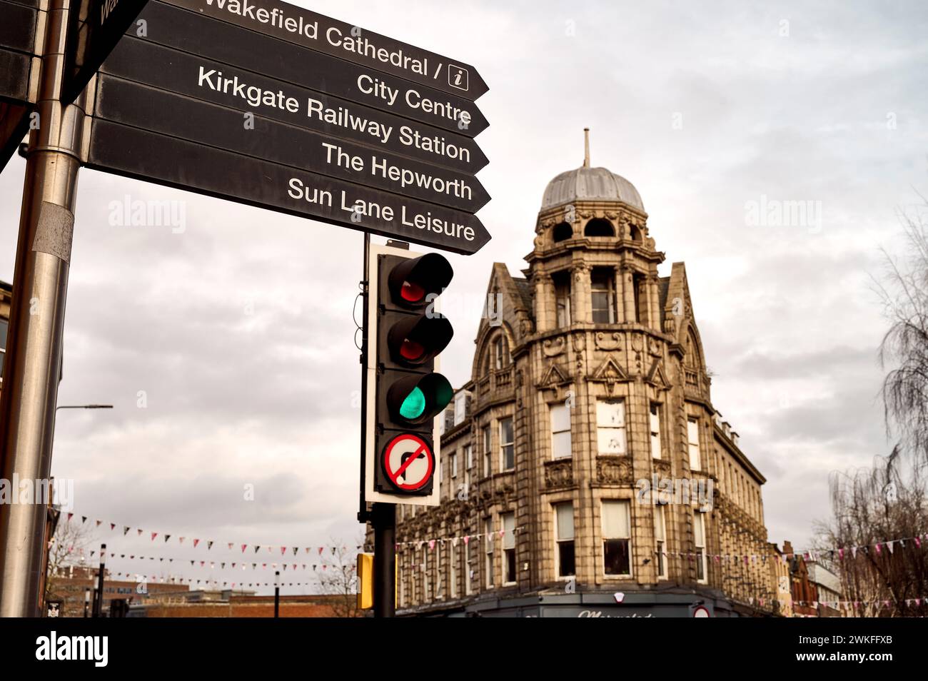 Sign showing directions to places of intrest in Wakefield City centre Stock Photo