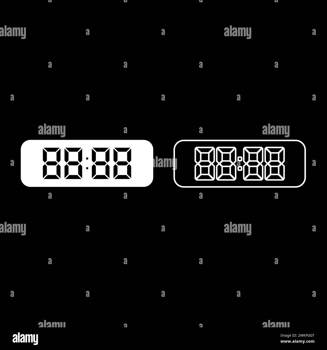 Digital table clock electronic display desk watch set icon white color vector illustration image