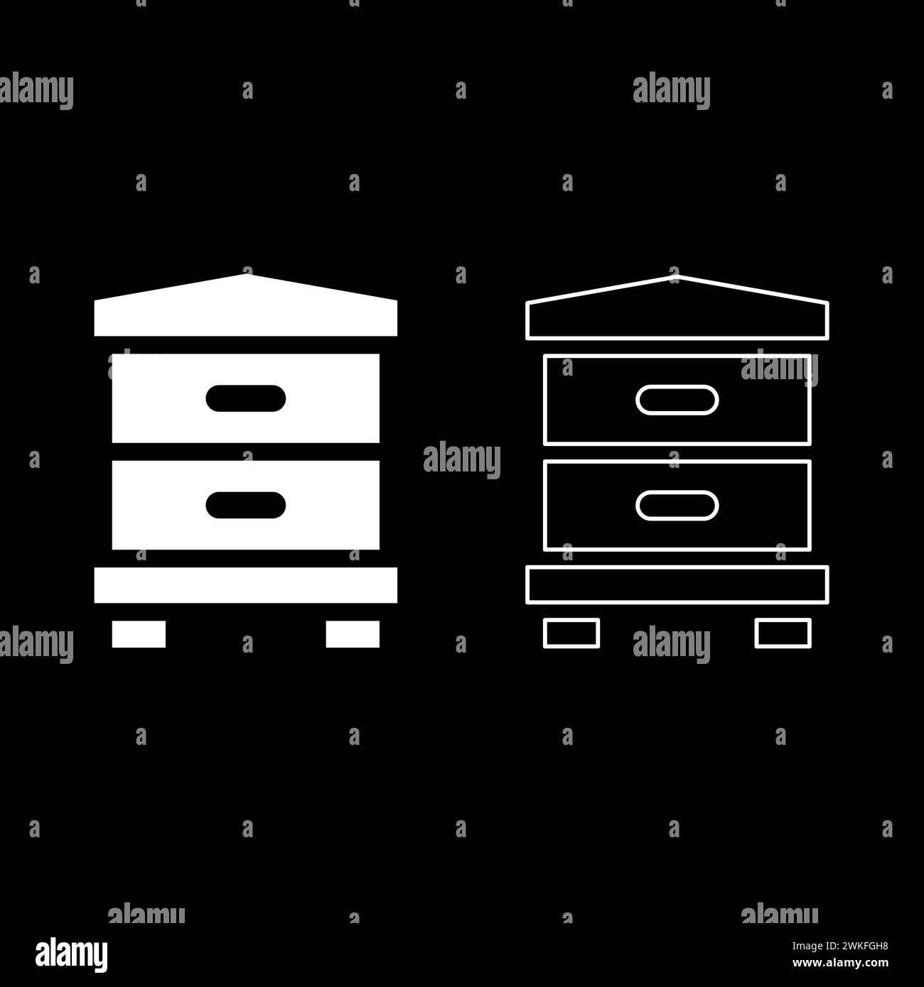Hive bee house beehive apiary apiculture concept set icon white color vector illustration image simple solid fill outline contour line thin flat style Stock Vector