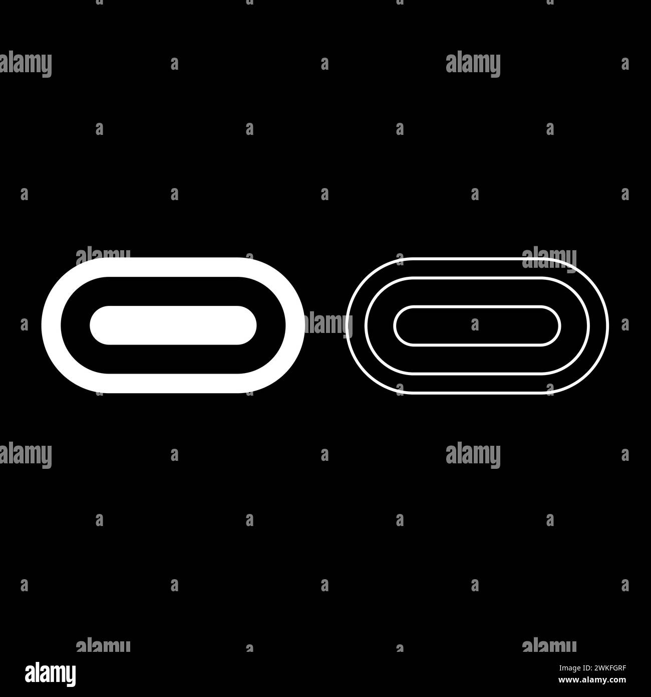 USB type C thunderbolt interface lightning port socket connector set icon white color vector illustration image simple solid fill outline contour Stock Vector