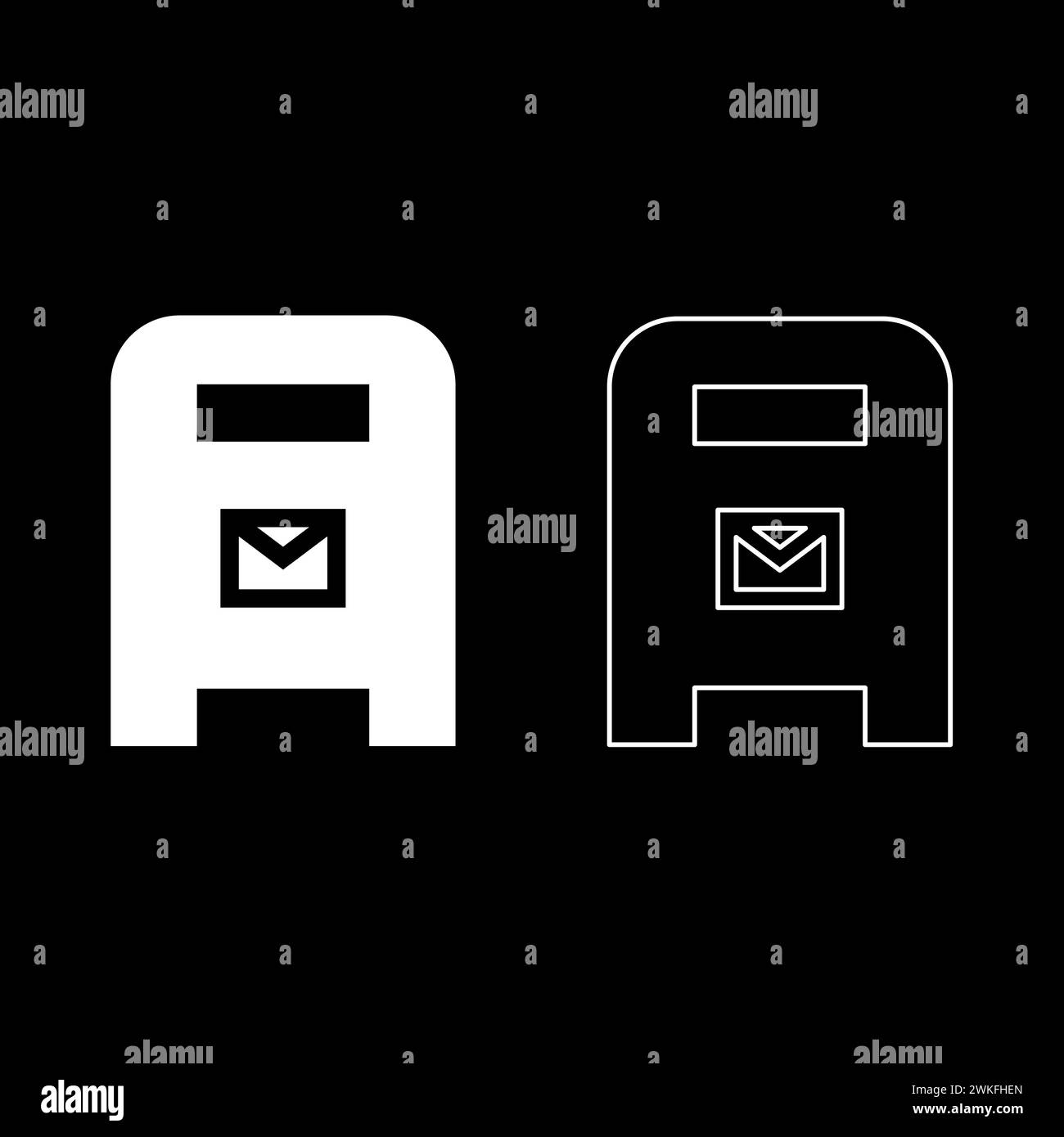 Post box mail postal letterbox mailbox set icon white color vector illustration image simple solid fill outline contour line thin flat style Stock Vector