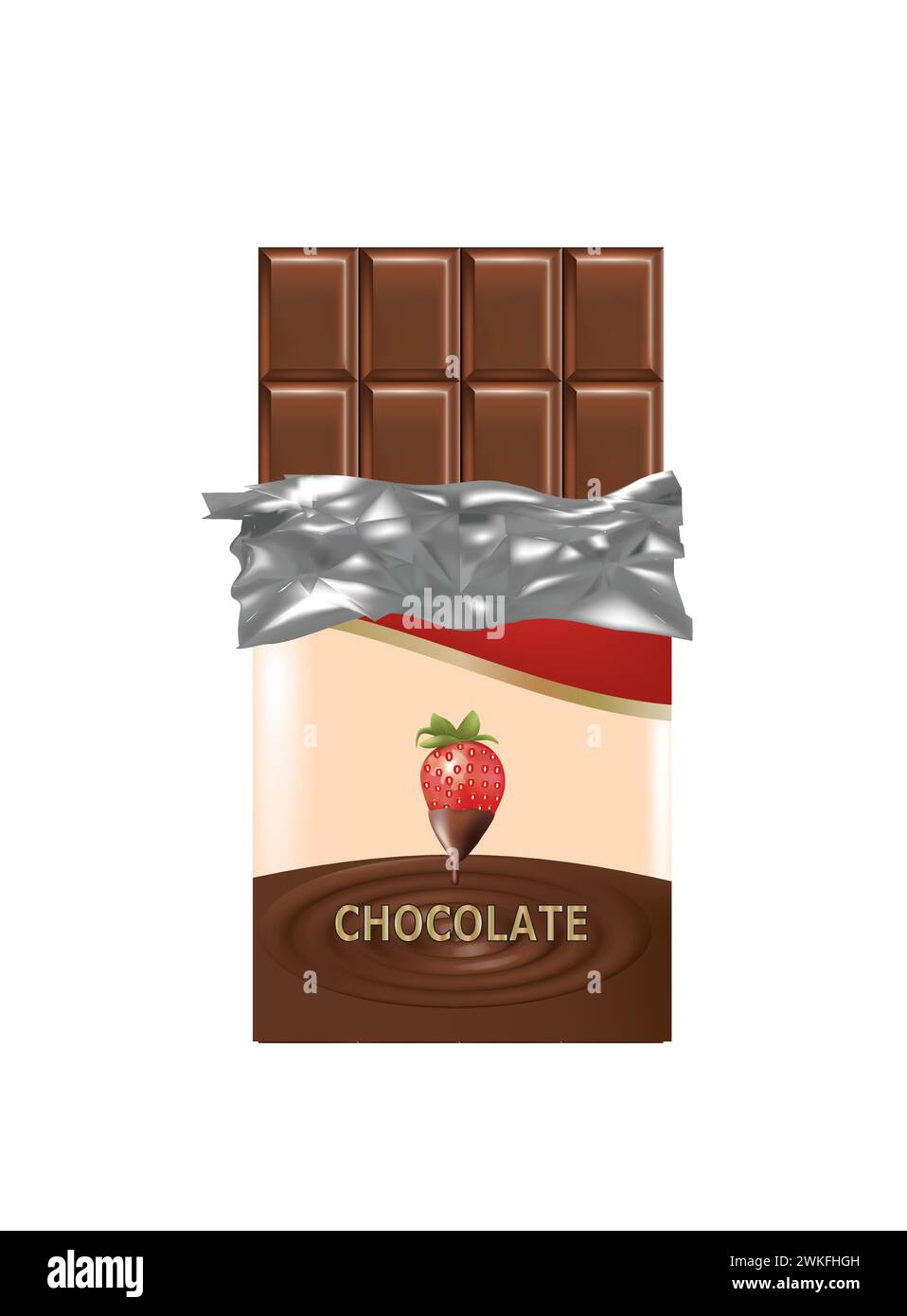 Chocolate candy bar unwrapped, vector Stock Vector
