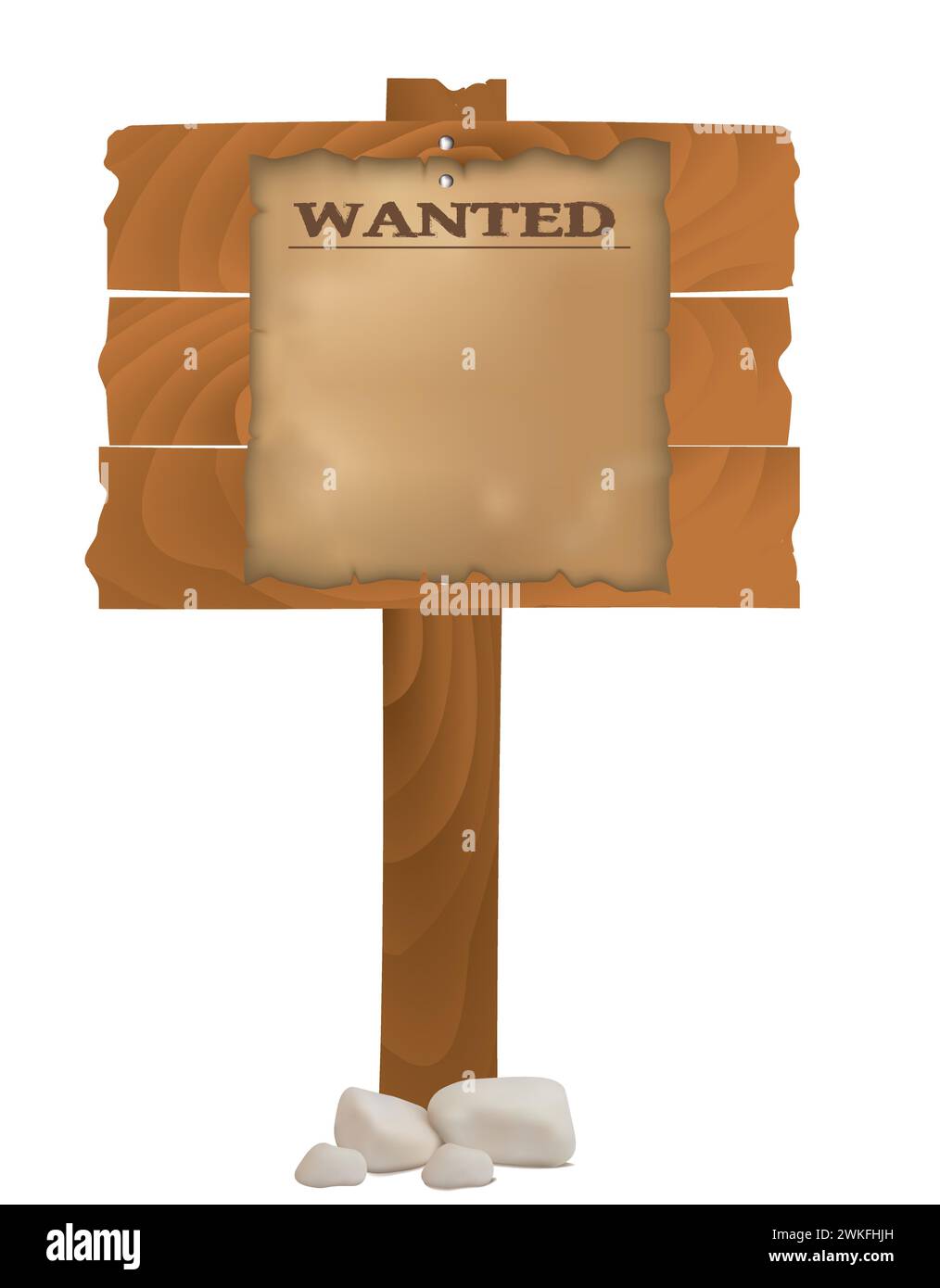 Wooden board with wanted sign on paper, vector Stock Vector