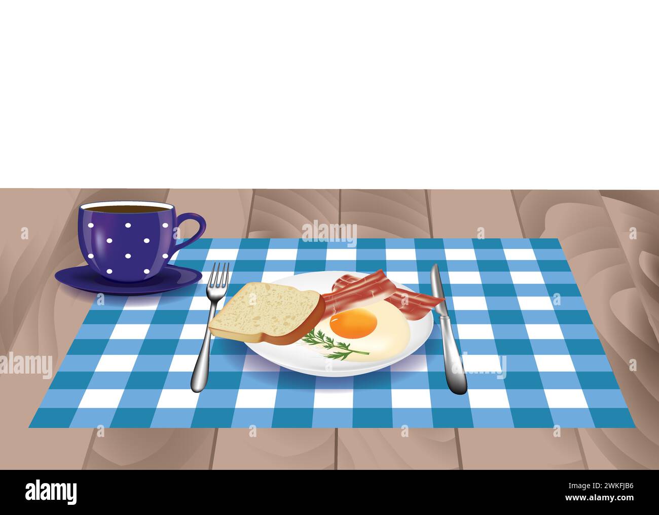 Breakfast plate on the table, vector Stock Vector