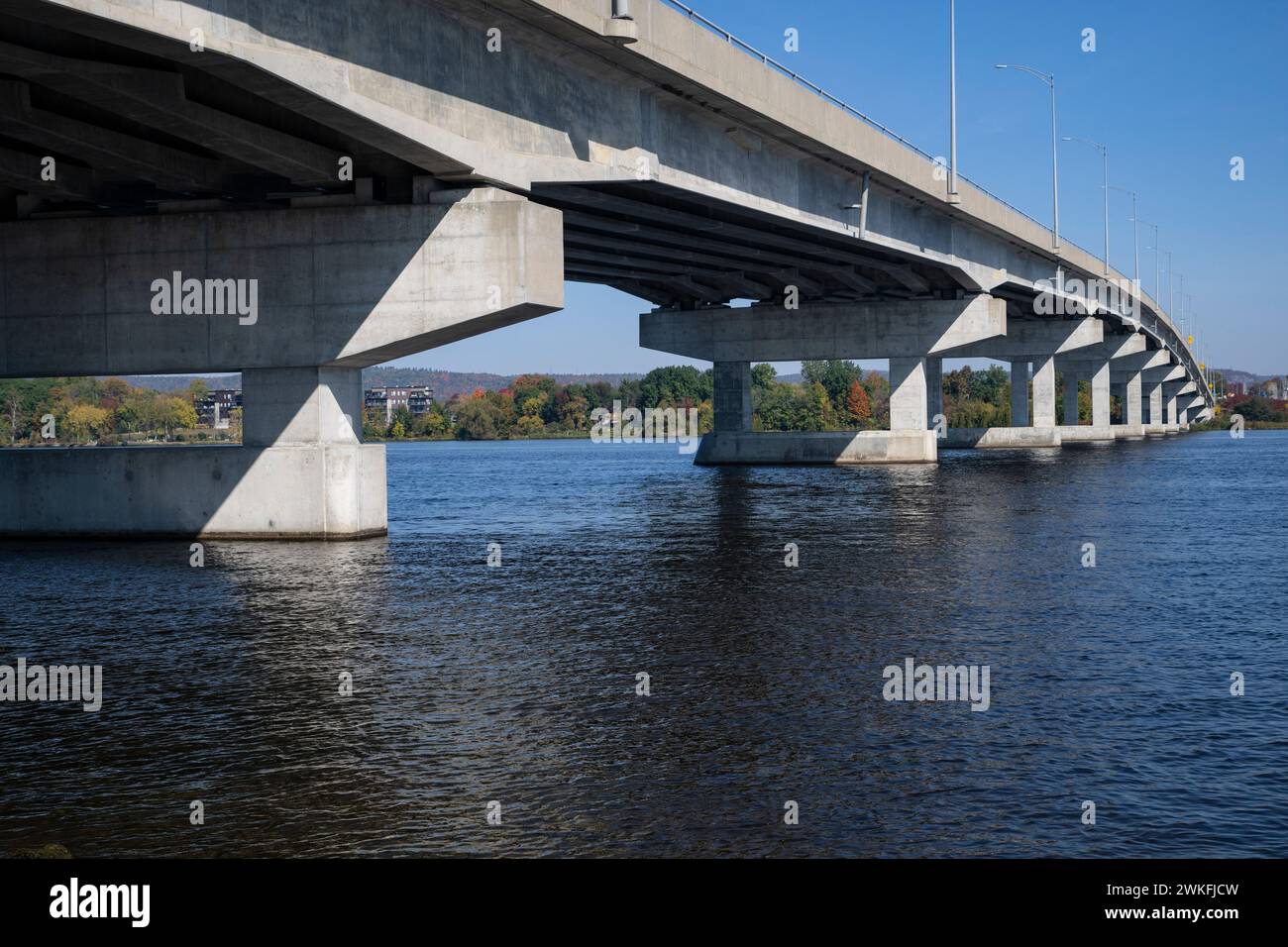 Long-Sault Bridge , Pont du Long-Saul, crossing Ottawa River  at Grenville, Quebec and Hawkesbury Ontario Stock Photo