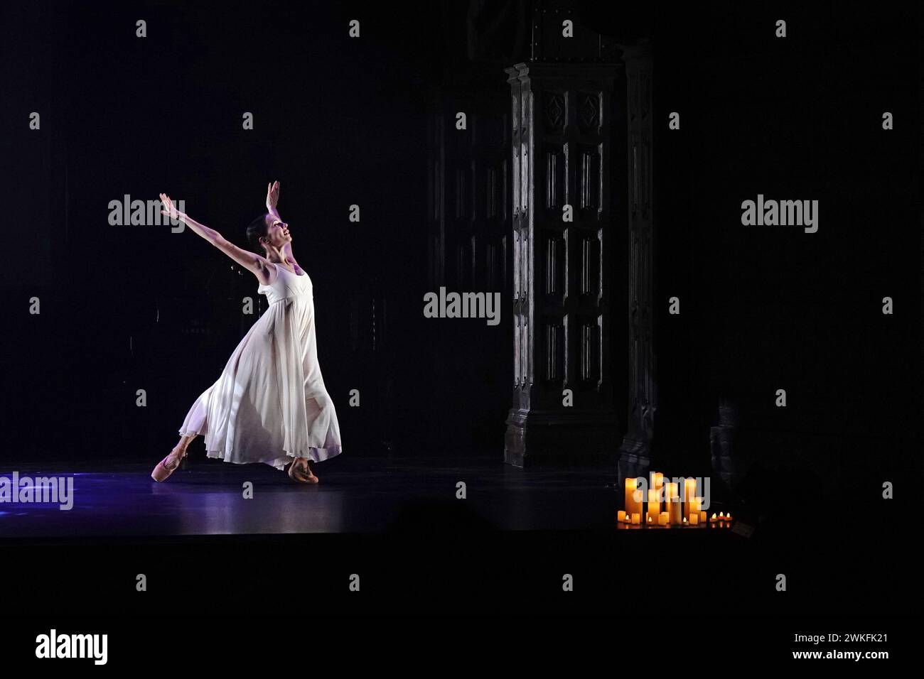 Ukrainian English National Ballet soloist Kateryna Khaniukova performs during the United With Ukraine show, an event for the Ukrainian refugee community in London, to mark two years since the Russian invasion, at the Palace Theatre in London. Picture date: Tuesday February 20, 2024. Stock Photo
