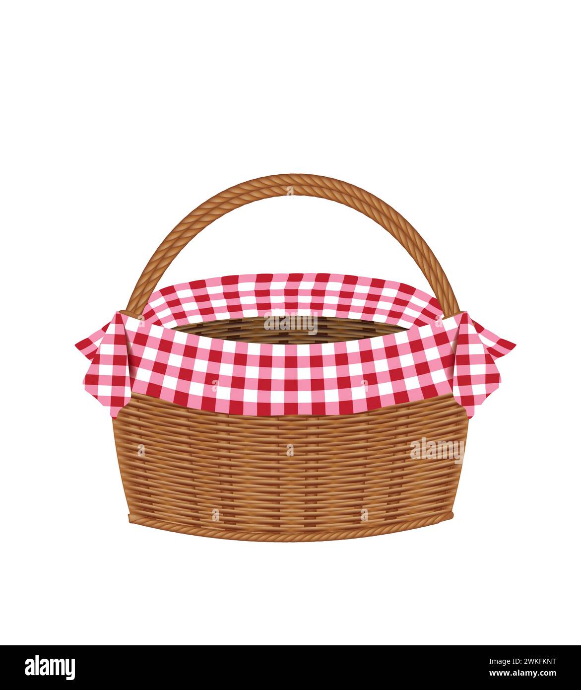 Empty wicker basket with red tablecloth, vector Stock Vector