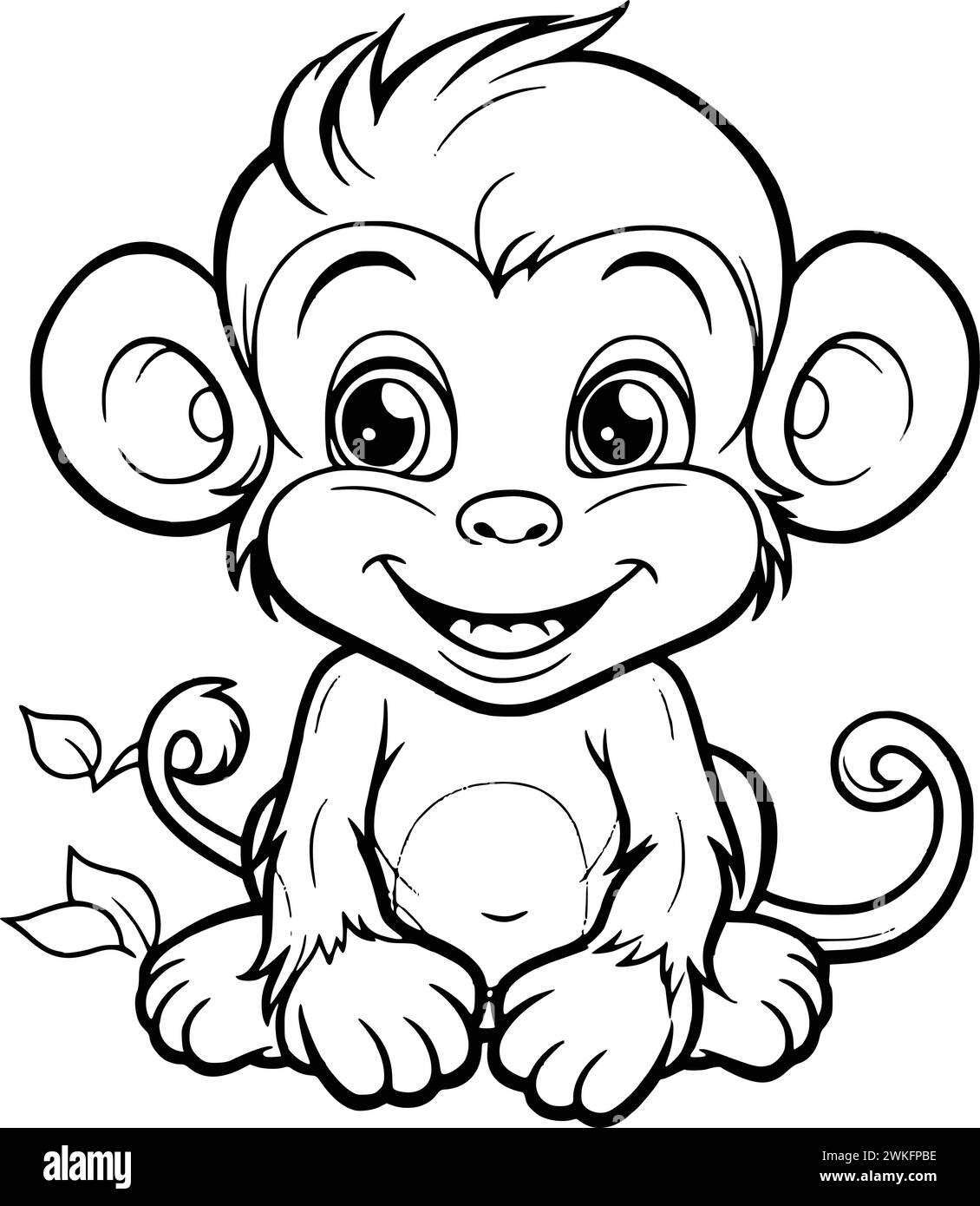 Cute Monkey Coloring Pages Drawing For Kids Stock Vector Image & Art