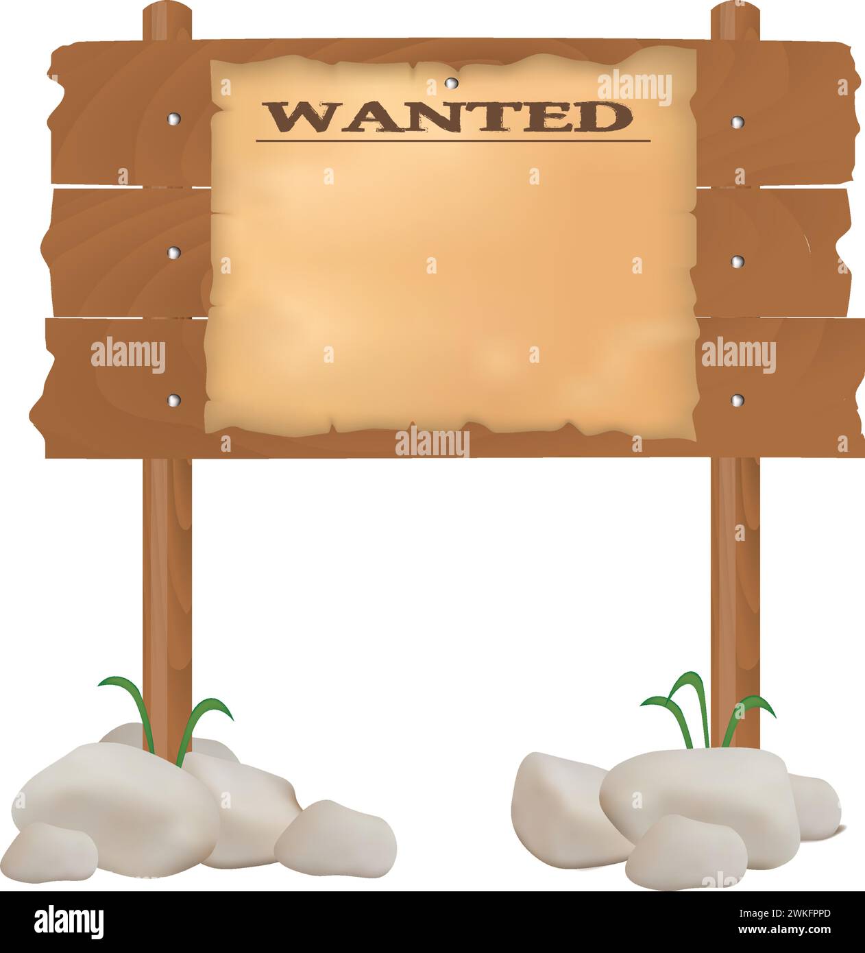 Wooden board with wanted sign, vector Stock Vector