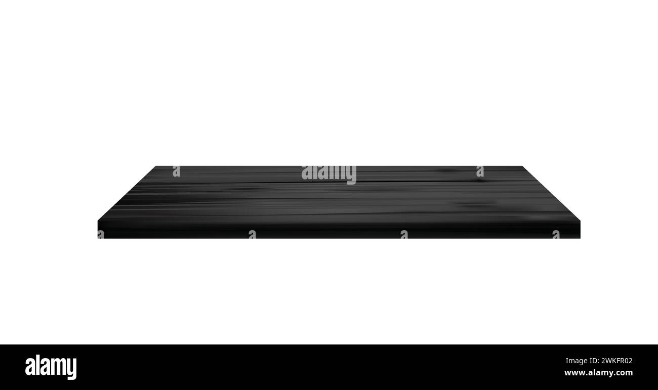 Black wooden empty shelf perspective view, vector Stock Vector
