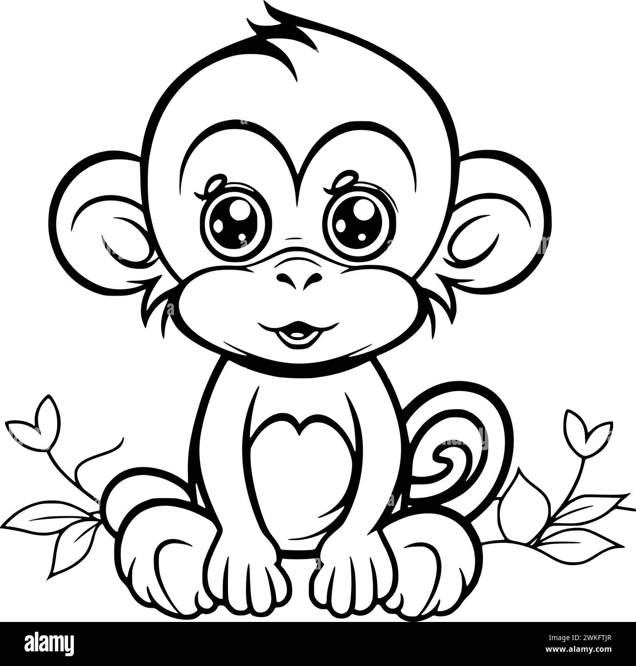 Cute Monkey Coloring Pages Drawing For Kids Stock Vector Image & Art
