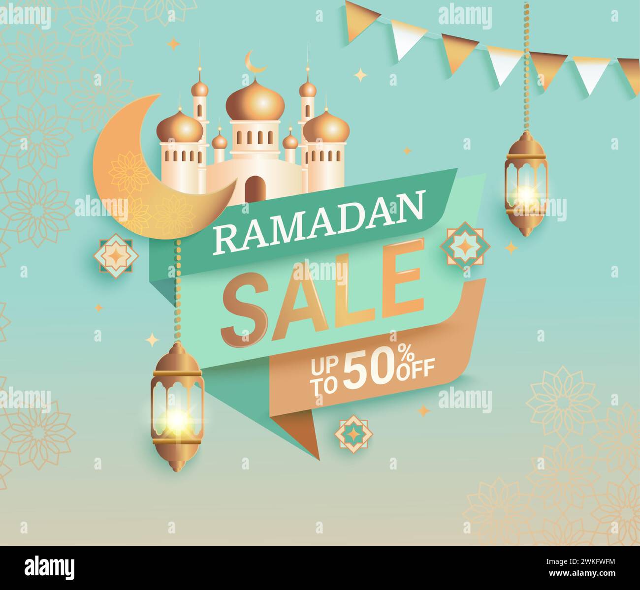 Ramadan sale golden banner. Stock Vector