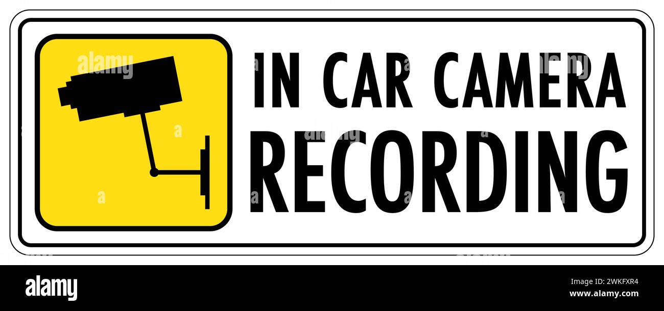 Graphic of sticker warning that in car camera recording system is in operation Stock Photo