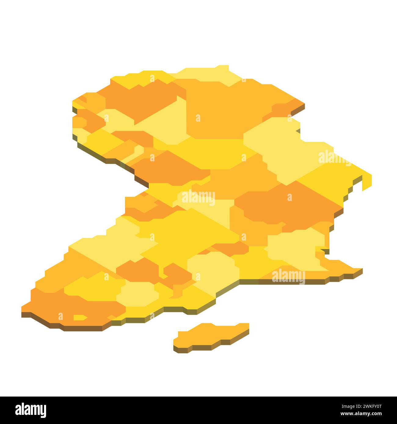 Isometric political map of Africa. Colorful blank map on white background. 3D vector