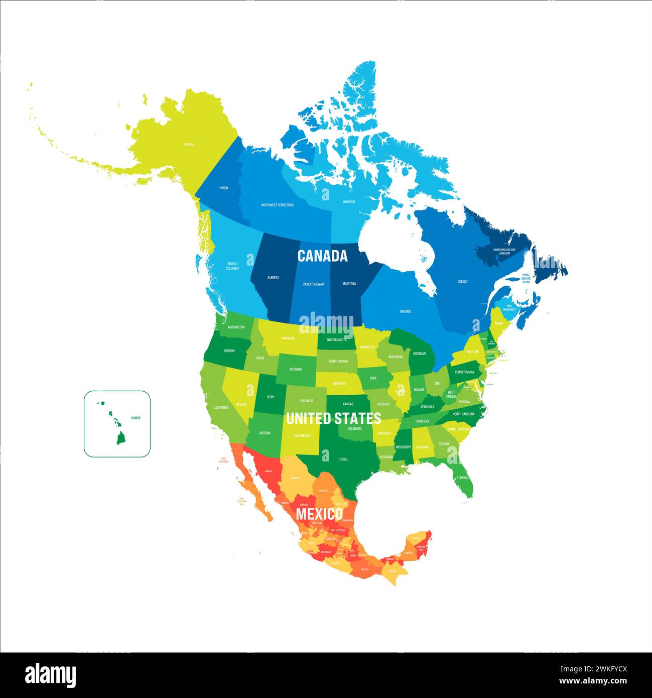 Political map of North American - Political Map Of North American Countries Canada United States Of America And Mexico With Administrative Divisions Colorful Blank Map Vector Illustration 2WKFYCX