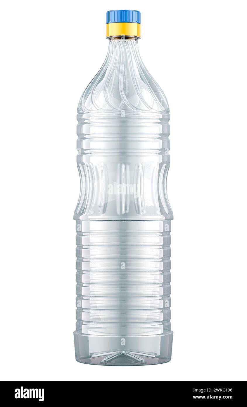 Empty plastic bottle 1 liter from oil, 3D rendering isolated on white background Stock Photo