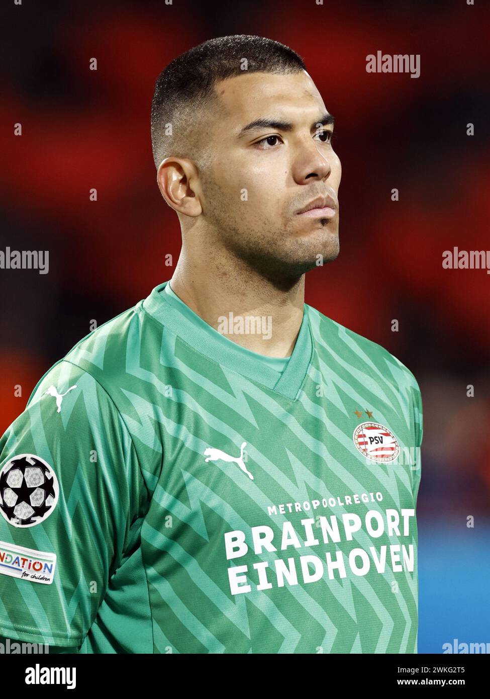 EINDHOVEN - PSV Eindhoven goalkeeper Walter Benitez during the UEFA Champions League round of 16 match between PSV Eindhoven and Borussia Dortmund at the Phillips stadium on February 20, 2024 in Eindhoven, Netherlands. ANP MAURICE VAN STEEN Stock Photo