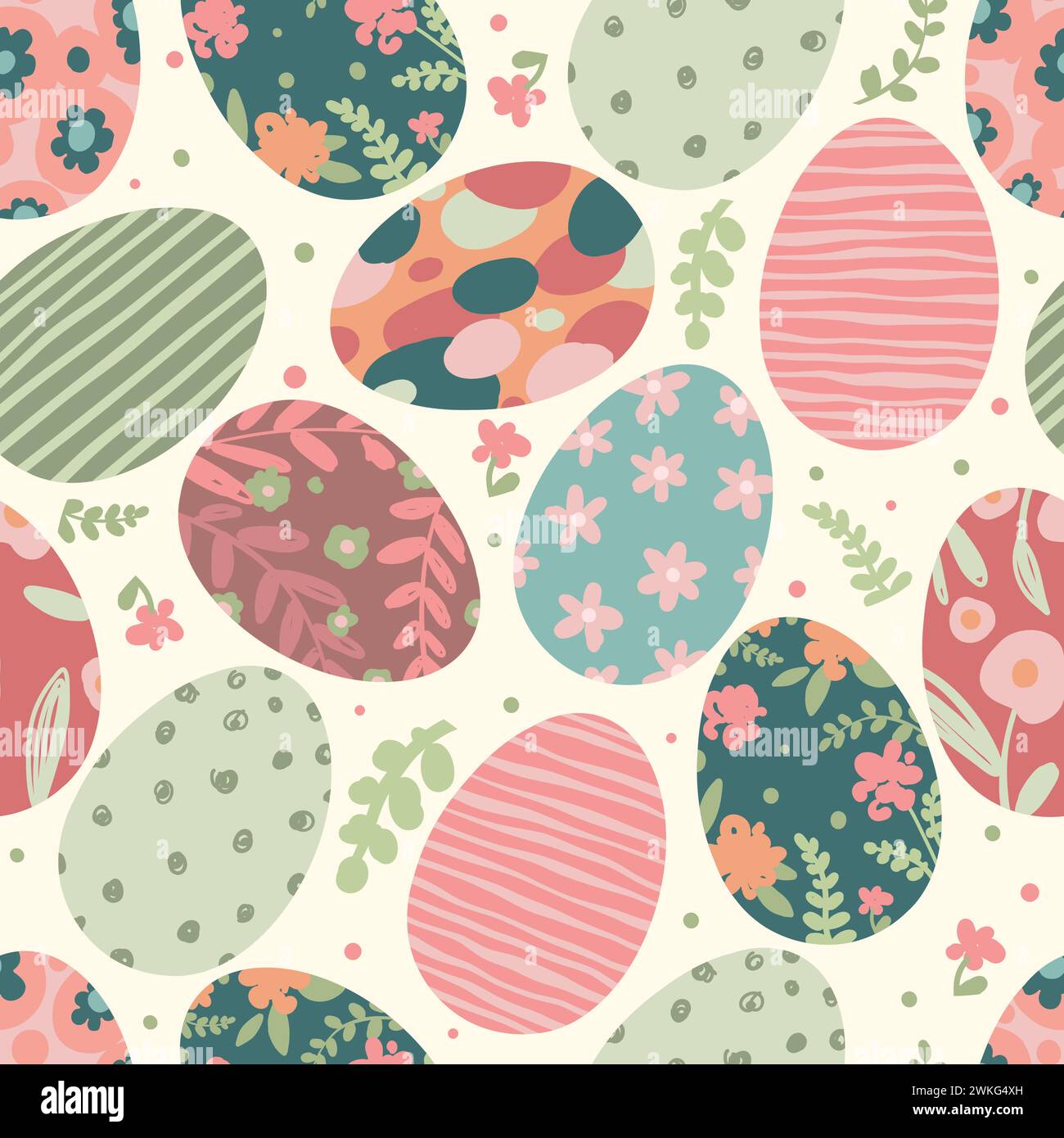 Happy Easter Eggs Pattern. Modern geometric abstract style. A vector Easter illustration. Easter eggs, branch. Perfect for a poster, cover, or Stock Vector