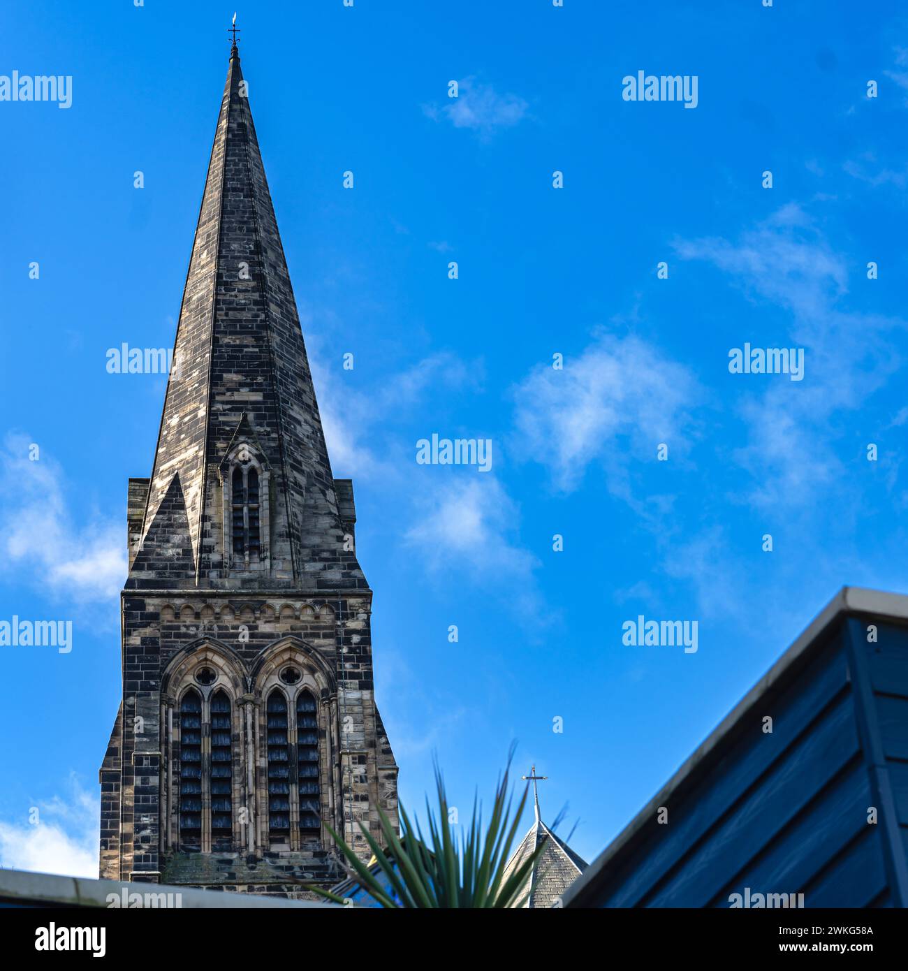 The spire of St Georges Church, Cullercoats, North Tyneside Stock Photo ...