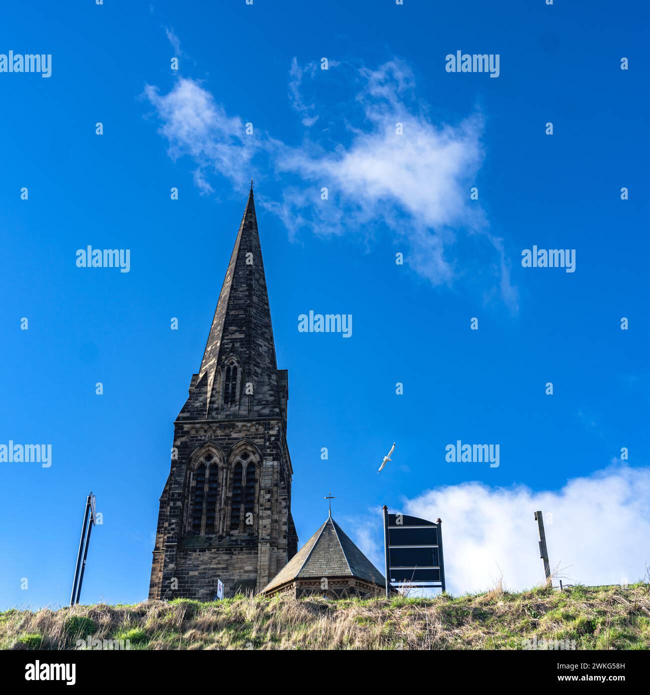 The spire of St Church, Cullercoats, North Tyneside Stock Photo