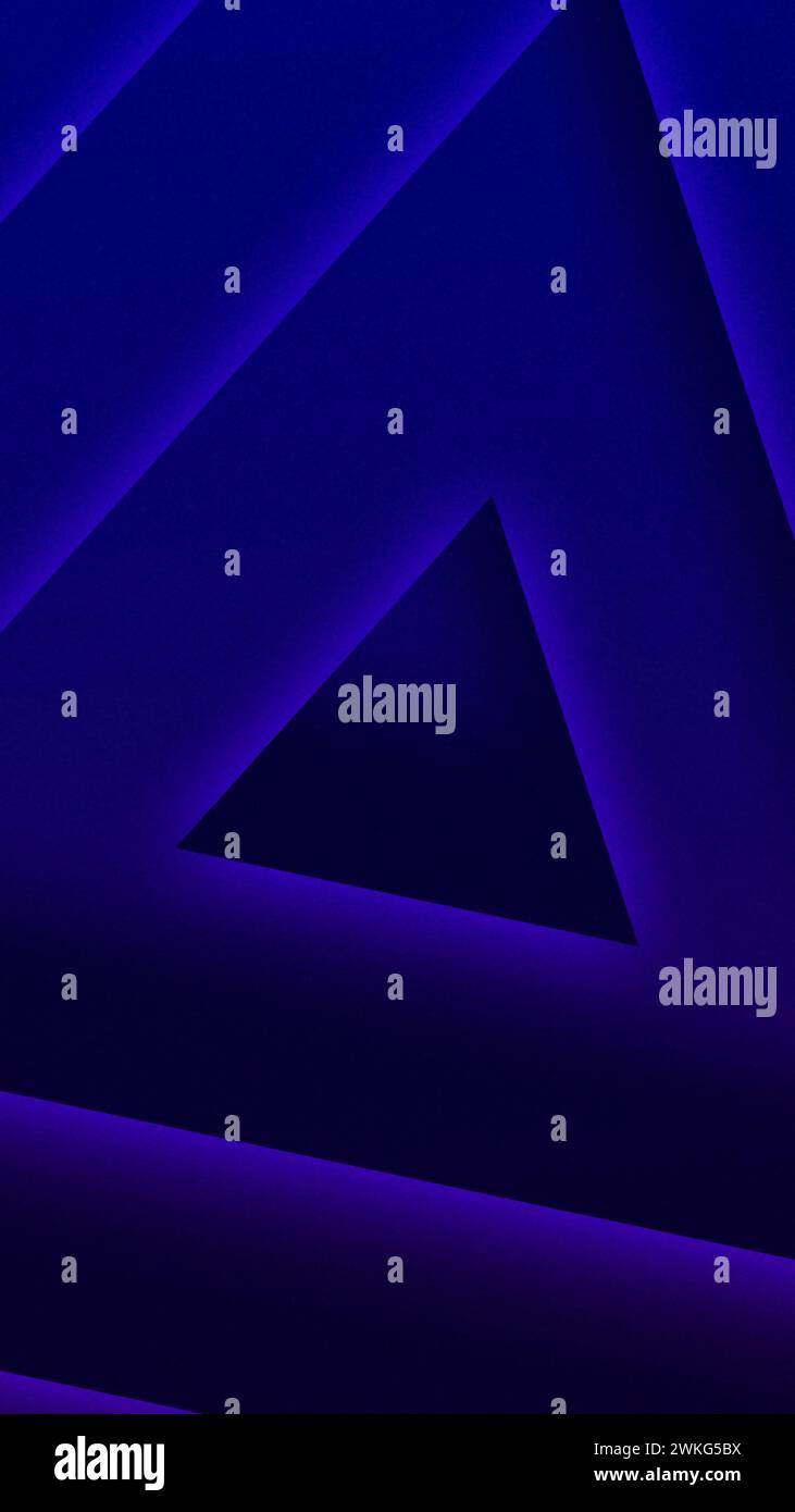 Blue triangles neon lights background. Abstract shape pattern. Vertical Size Stock Photo