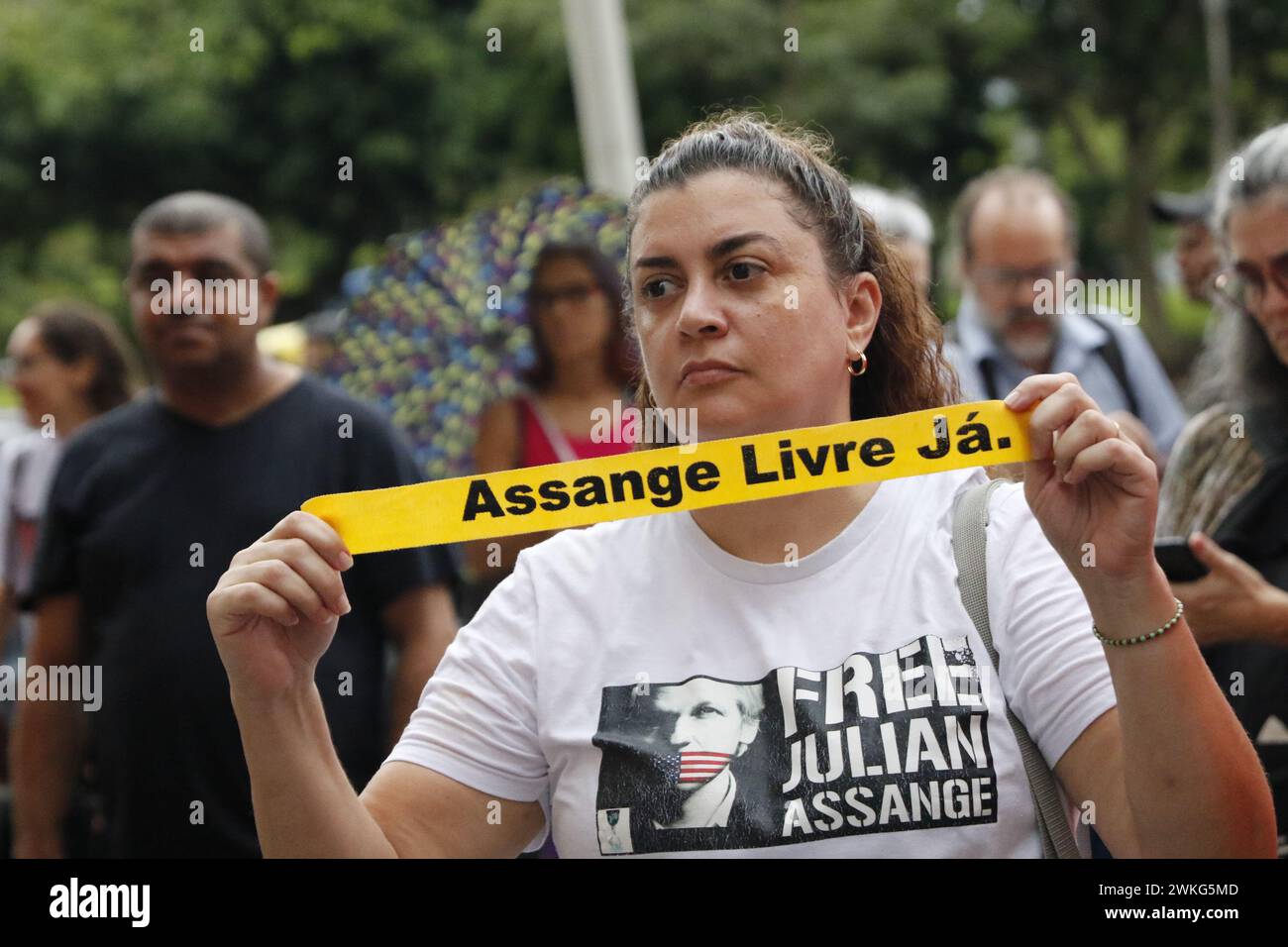 Free Julian Assange demonstration. Protesters demand the freedom of Julian Assange, founder of Wikileaks, in appeal against his extradition to the USA Stock Photo