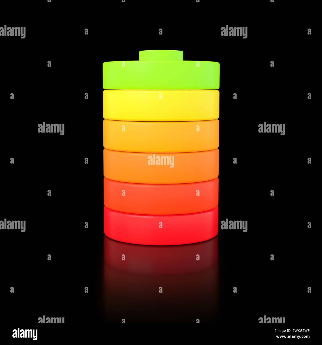 Fully charged battery indicator on black background. 3D render. Stock Photo