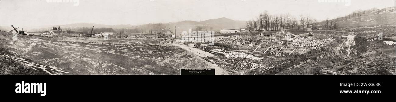 This item is a panoramic photograph of the construction of the Morgantown Ordnance Works in West Virginia, 1941 Stock Photo