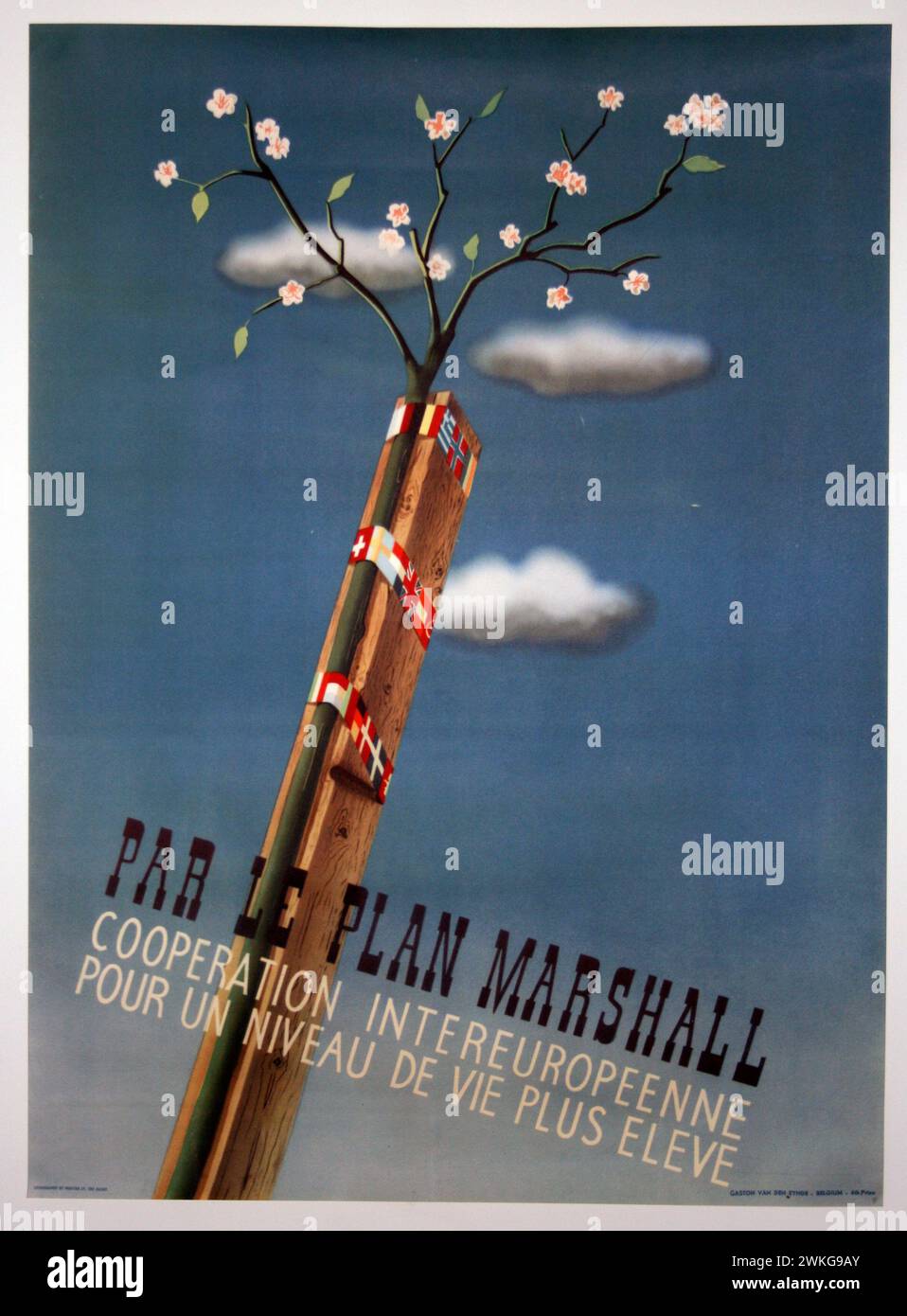 Vintage Travel Poster Marshall Plan, Postwar cooperation for a better Europe 1940s Stock Photo