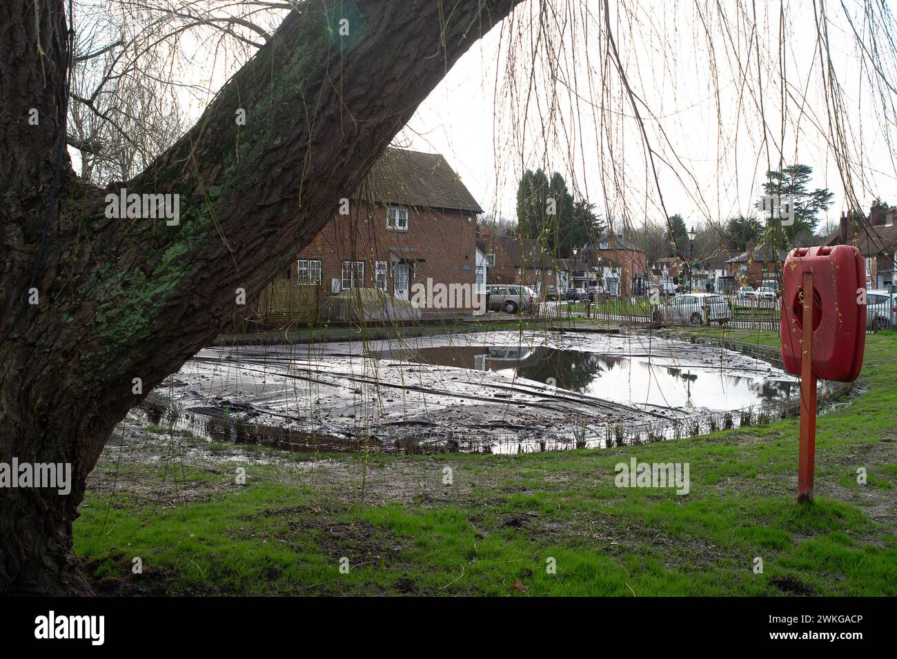 Chalfont St Giles, UK. 20th February, 2024. The pond lining in the