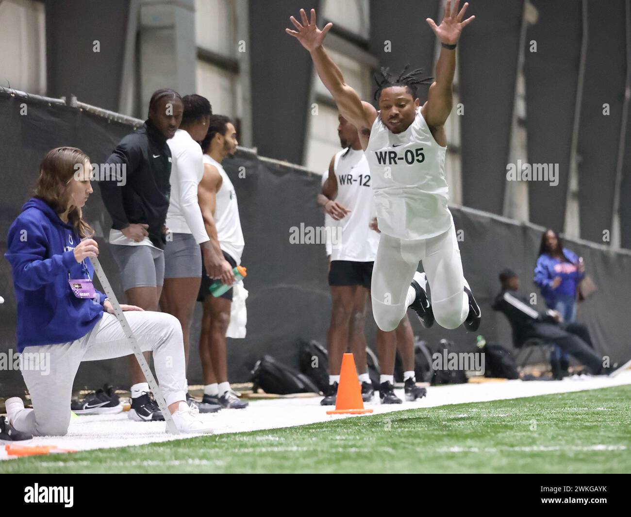 Wide receiver Terrell Gardner (Alabama A&M) participates in a standing