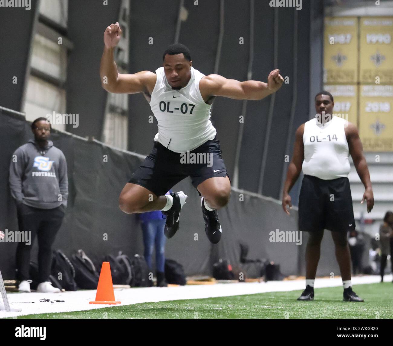 Metairie, USA. 20th Feb, 2024. Offensive lineman Cameron Covin (Florida